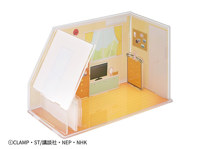Close-up of the bed and window details in Sakura's bedroom diorama