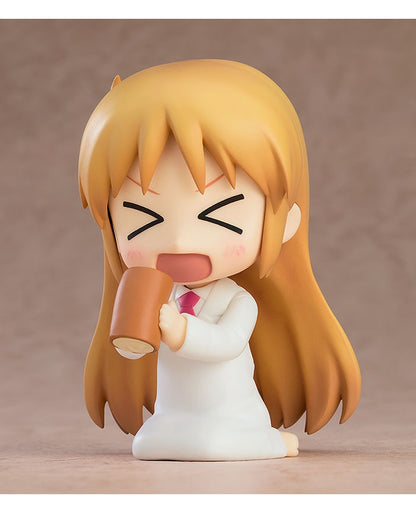 Nendoroid Hakase in a sitting pose with Sakamoto plush on her lap and joyful expression
