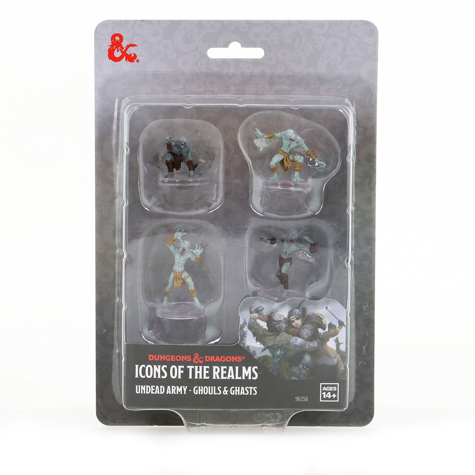 Dungeons Dragons Icons of the Realms Undead Army miniatures set featuring four detailed Ghoul and Ghast figures in a clear blister pack for tabletop gaming