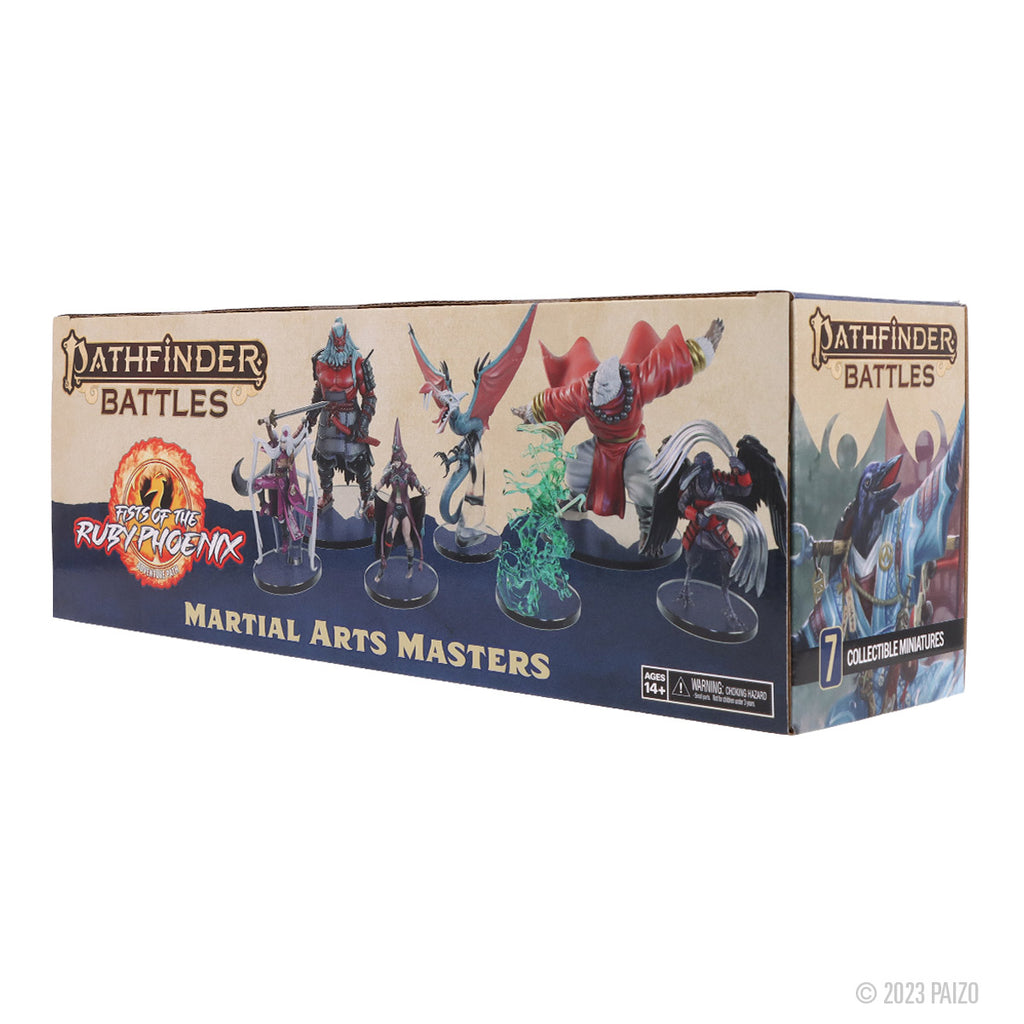 Pathfinder Battles: Fists of the Ruby Phoenix - Martial Arts Masters Box displays 7 fantasy collectible miniatures