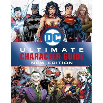 DC Comics Ultimate Character Guide New Edition Book cover featuring colorful illustrations of many superheroes and villains