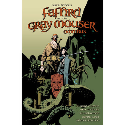 Fafhrd and Gray Mouser Omnibus comic cover. Two heroes stand with swords among monstrous figures, skulls, and an octopus tentacle