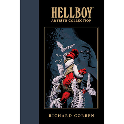 Hellboy Artists Collection cover: Red Hellboy entangled by white bats, centipedes, and a snake, with a shadowy woman