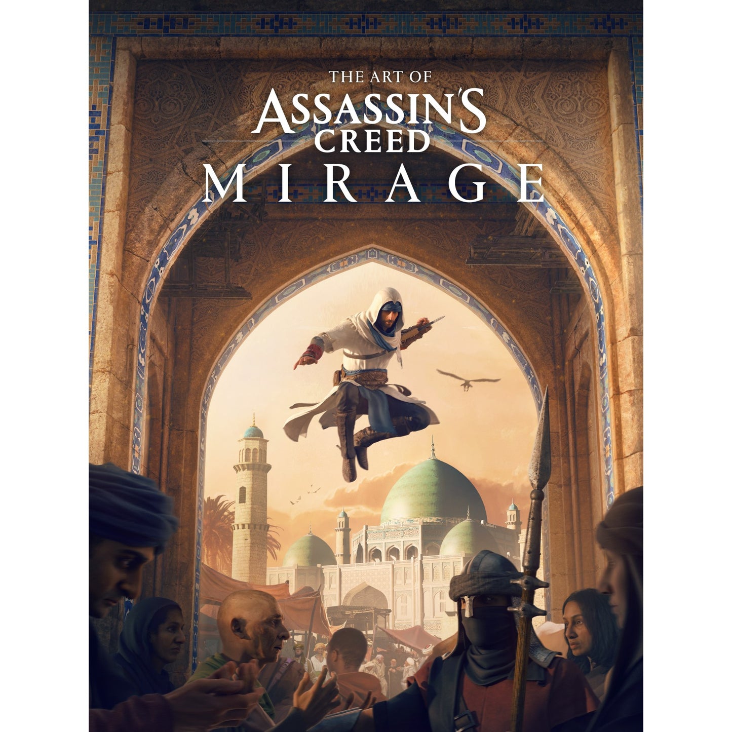 Book cover features basim leaps through an ornate archway above a busy market and mosque domes