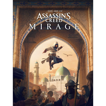 Book cover features basim leaps through an ornate archway above a busy market and mosque domes