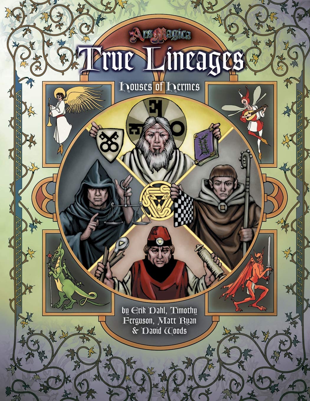 Ars Magica True Lineages Houses of Hermes sourcebook with detailed illustrations of mages mythical creatures and magical artifacts
