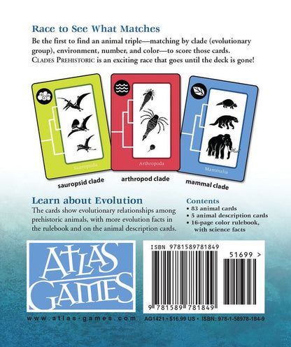 Atlas Games Clades Prehistoric Card Game packaging back view