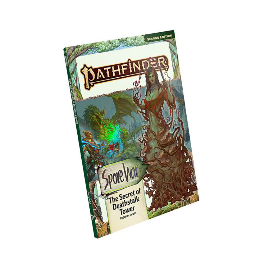 Pathfinder: Spore War book cover shows a green dragon fighting heroes, with a woman entwined in roots