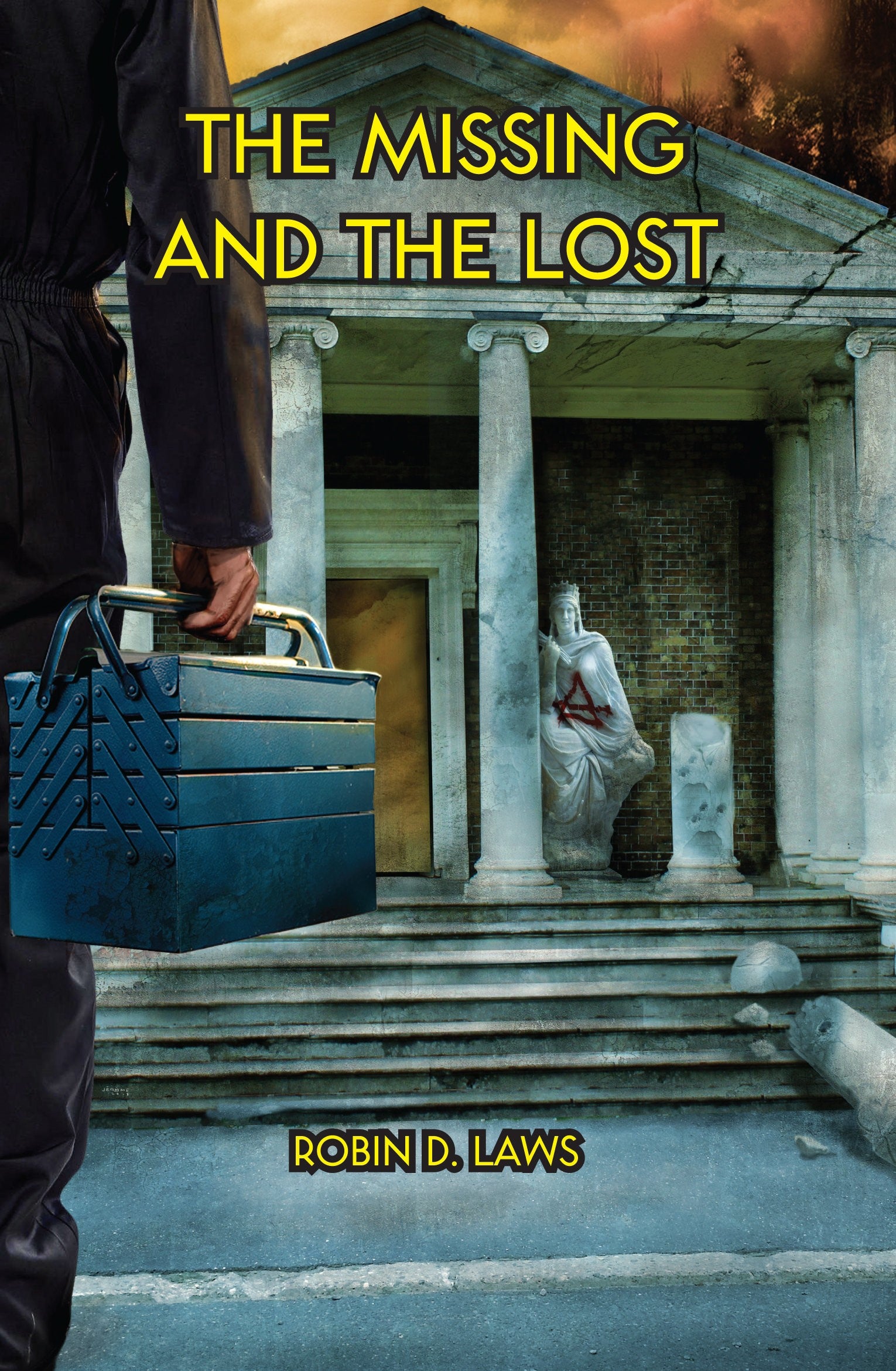Pelgrane Press The Yellow Ring RPG The Missing and The Lost paperback book cover featuring a person carrying a toolbox in front of a crumbling building