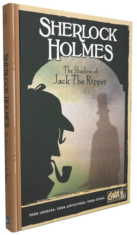 Sherlock Holmes The Shadow of Jack The Ripper graphic novel with title and character silhouettes on cover