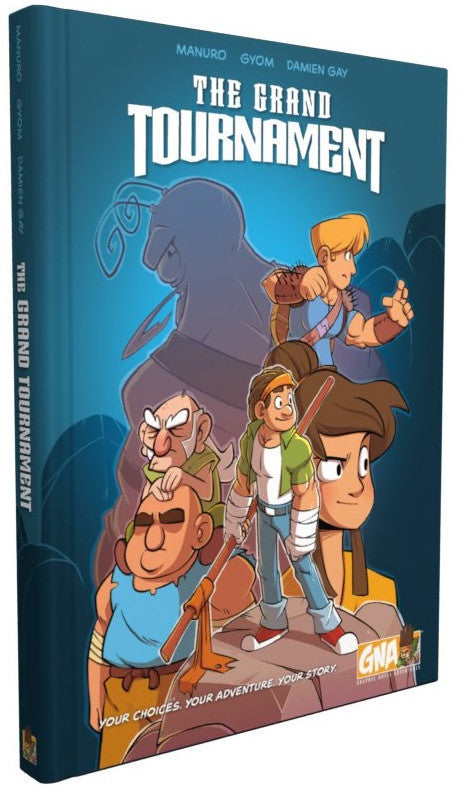 The Grand Tournament comic book with cartoon style characters on a dark blue background