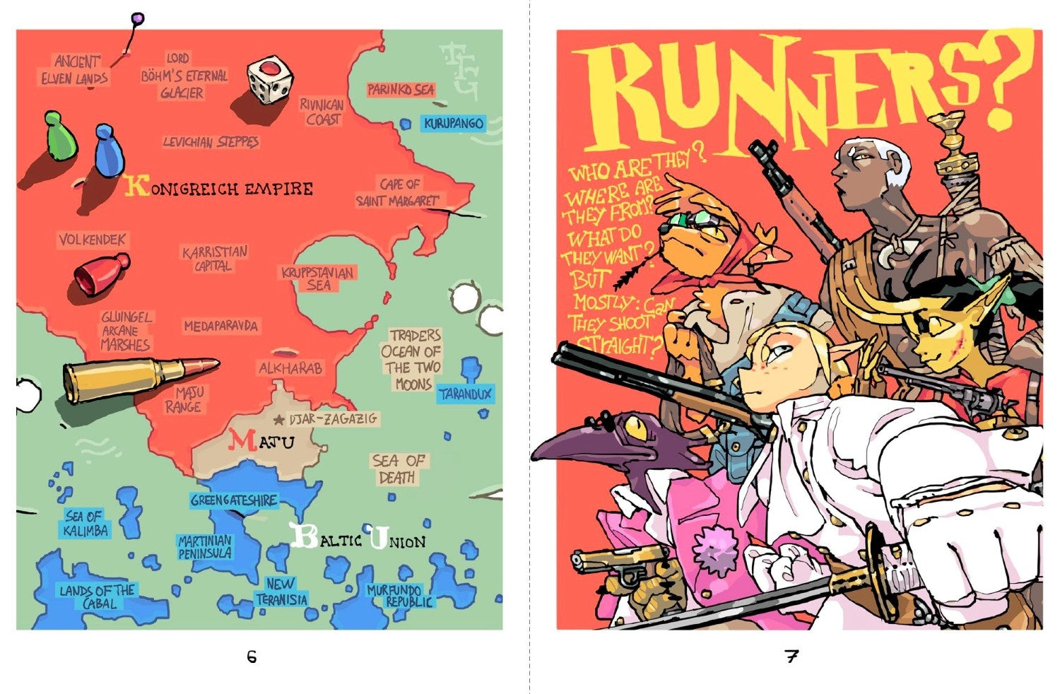 Terror Target Gemini shows a fantasy map with game pieces on the left and five stylized armed characters with the title RUNNERS on the right