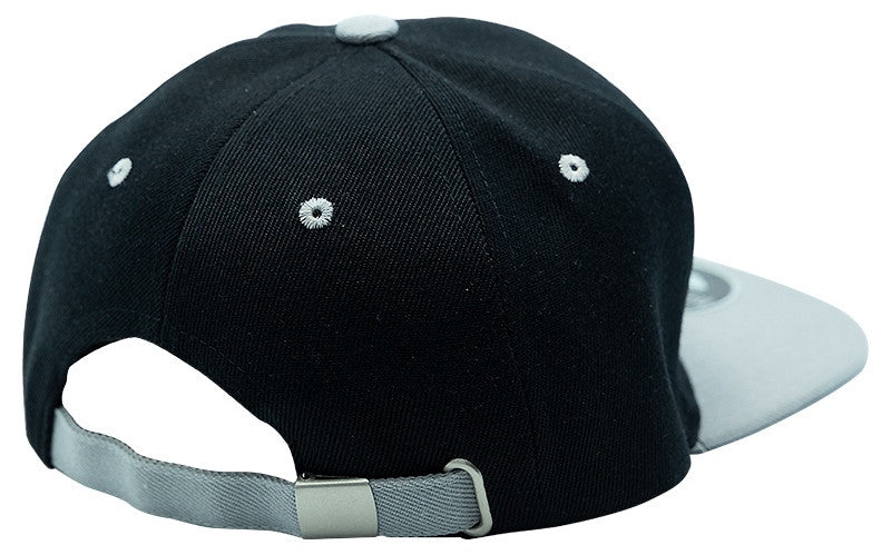 Black and grey baseball cap with adjustable strap