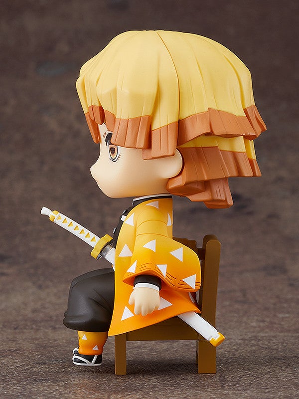 Nendoroid 104 Zenitsu Agatsuma figure seated on a small chair with his Nichirin sword