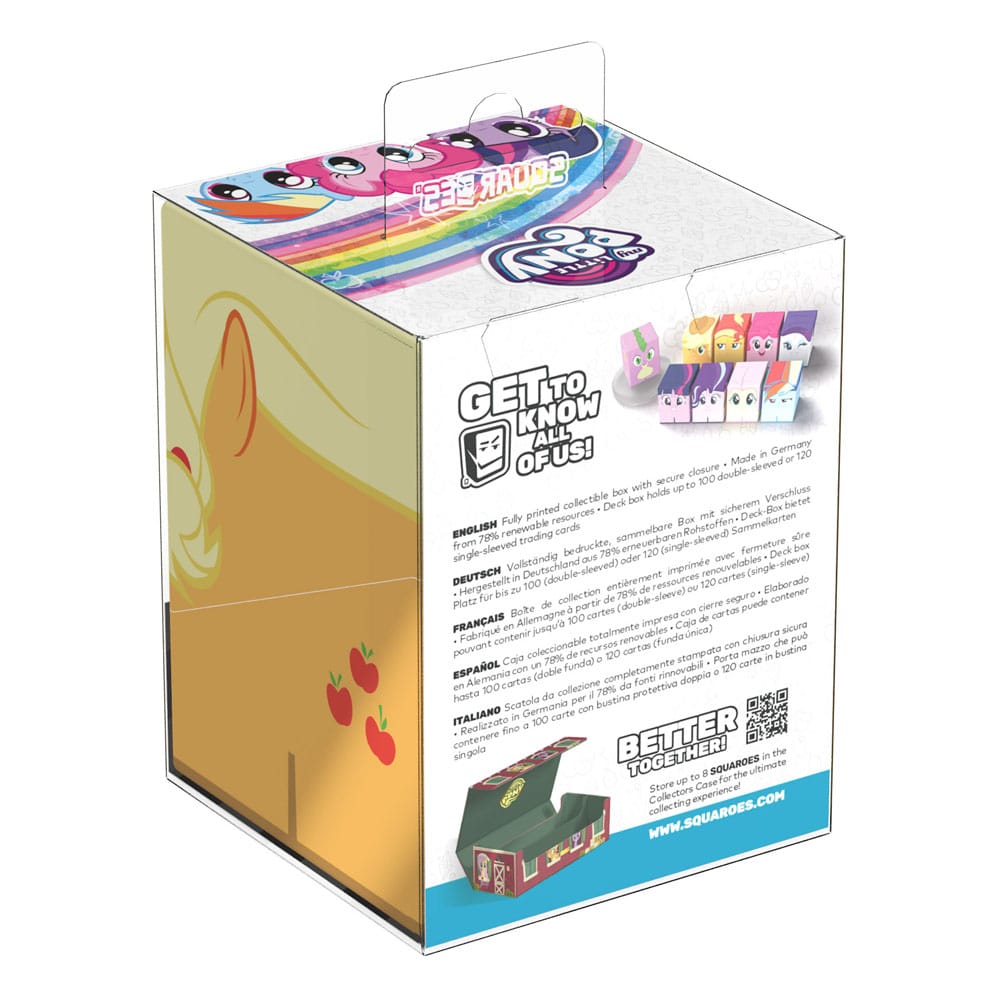 An Ultimate Guard Squaroes box with My Little Pony characters on the lid and a large Applejack image on its side, showing product details
