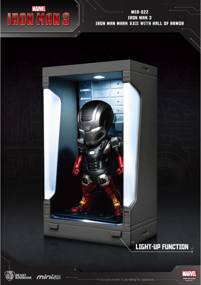Marvel Iron Man 3 Iron Man Mark XXII Hotrod Mini Egg Attack figure in display case with light-up function
