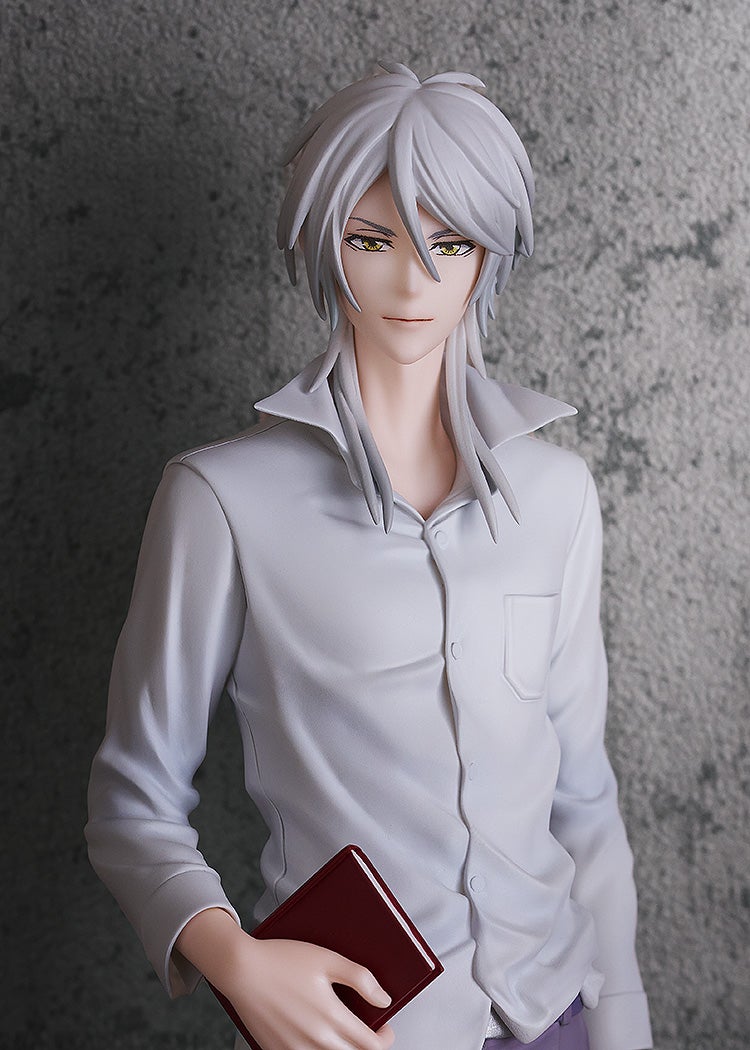 Side profile showing detailed long white hair and flowing jacket