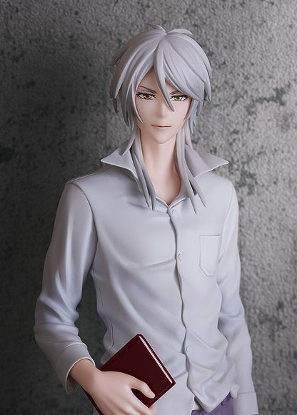 Side profile showing detailed long white hair and flowing jacket