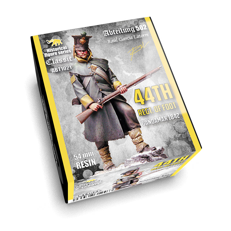 Model kit box: 54mm resin figure of a 44th Regt. of Foot soldier (1842) holding a rifle