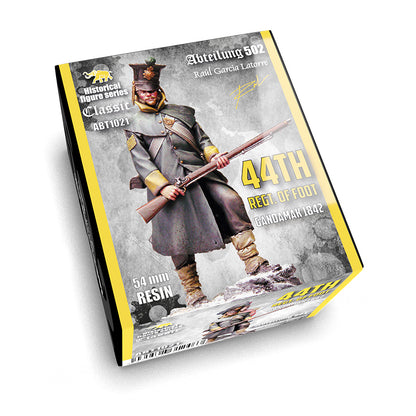 Model kit box: 54mm resin figure of a 44th Regt. of Foot soldier (1842) holding a rifle
