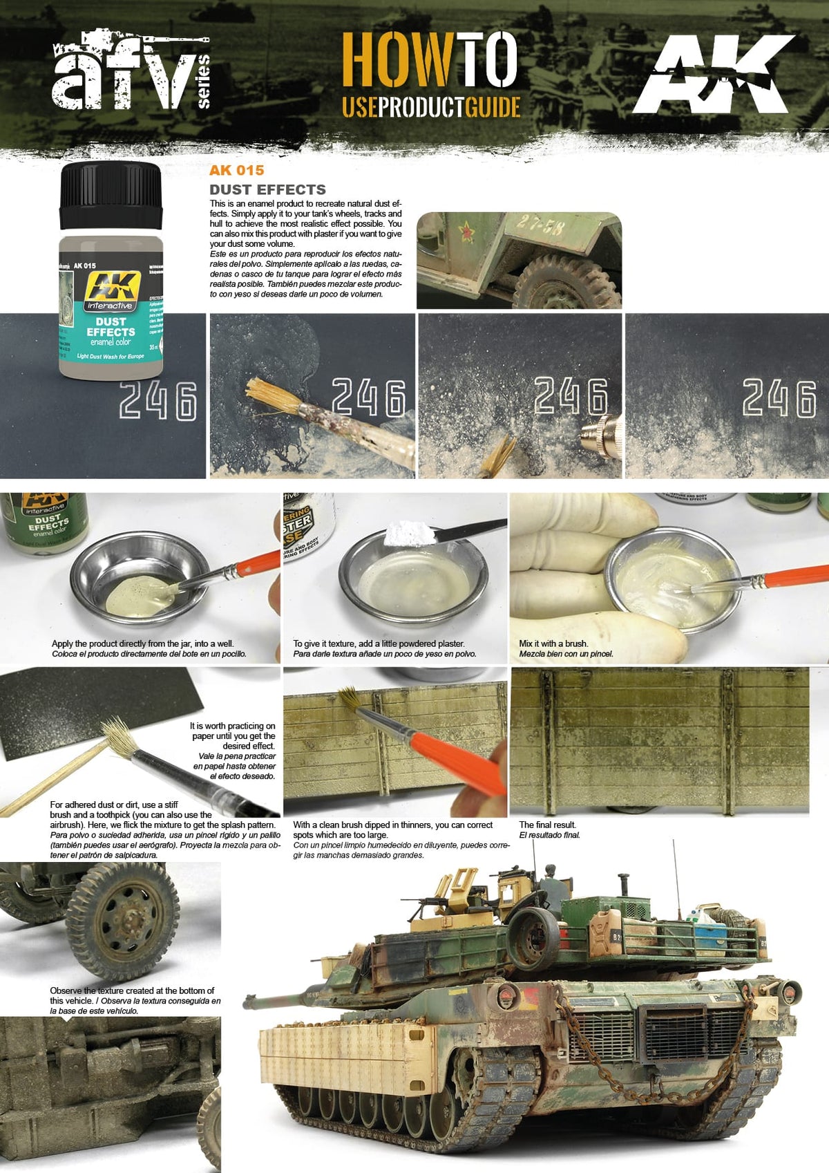AK Interactive enamel dust effects weathering Colour 35ml bottle demonstrating application on a military tank model for realistic scale model weathering and detailing