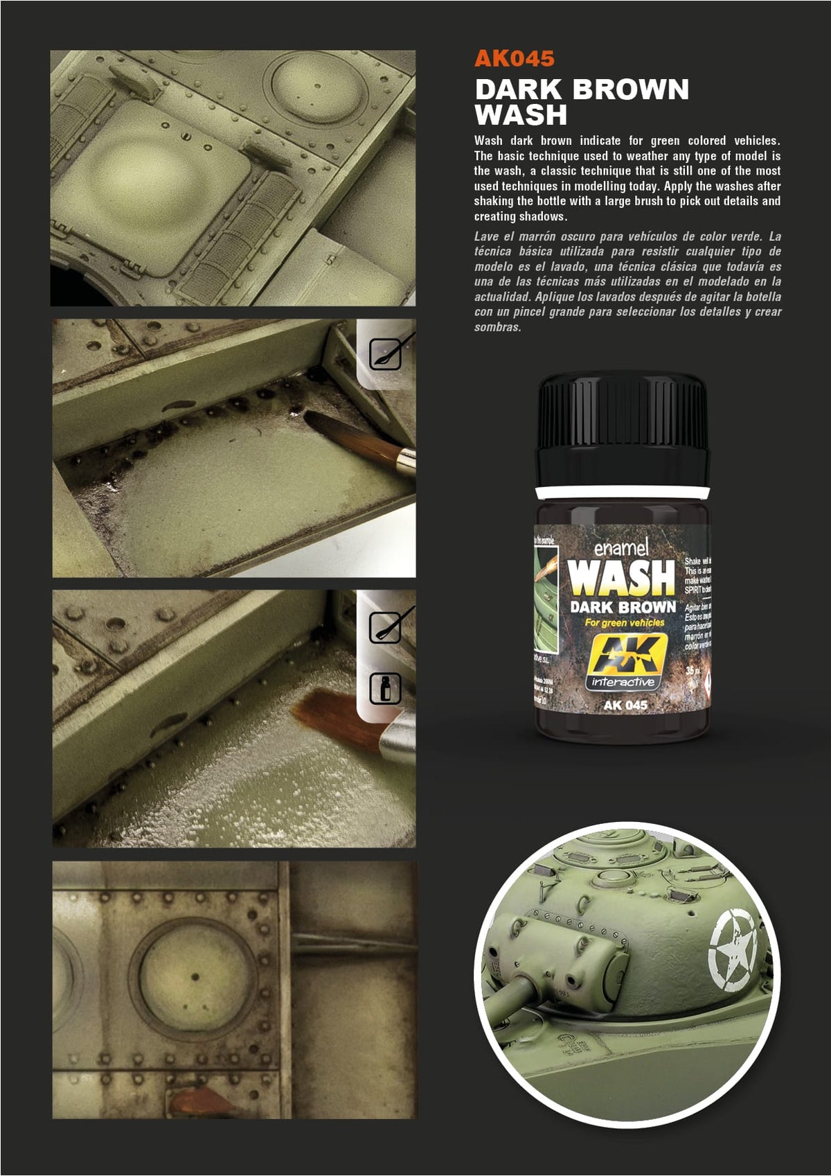 AK Interactive Weathering Products: Dark Wash for Green Vehicles 35ml - Good Games