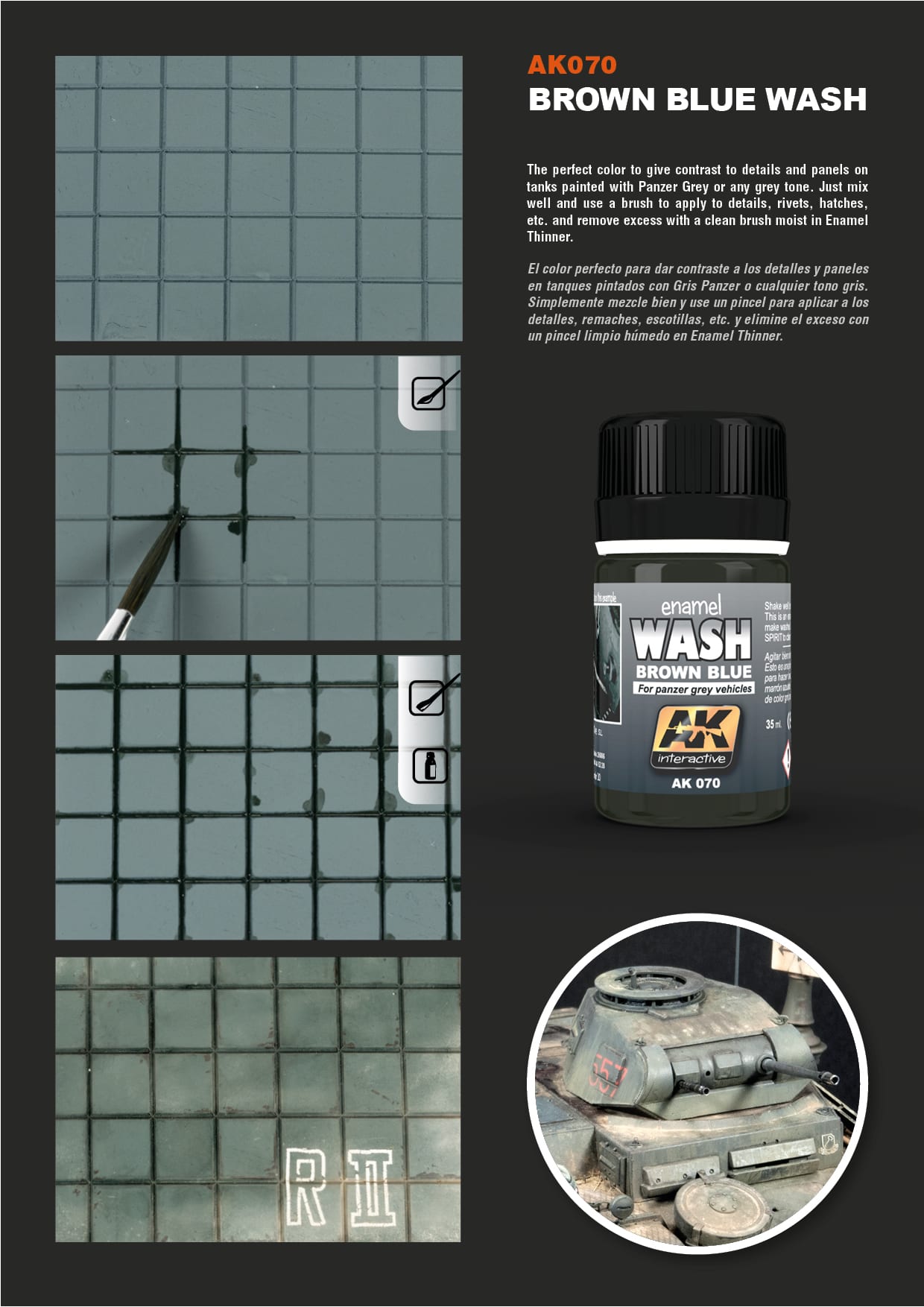 AK Interactive Enamel Effect Weathering Colour 35ml - Wash For Panzer Grey - Good Games
