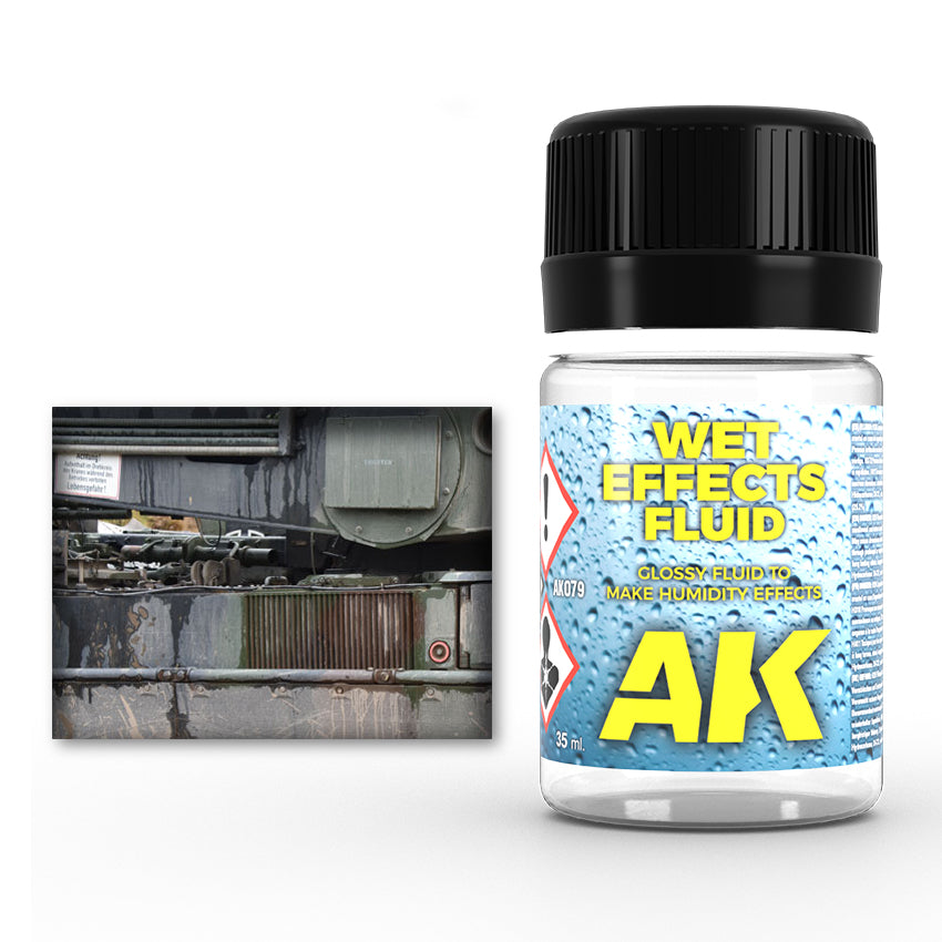 Bottle of AK Wet Effects Fluid, demonstrating humidity effects on a military vehicle