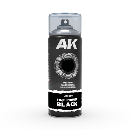 AK Interactive Aerosol Spray Fine Primer with Includes 2 Nozzles 400ml - Black - Good Games