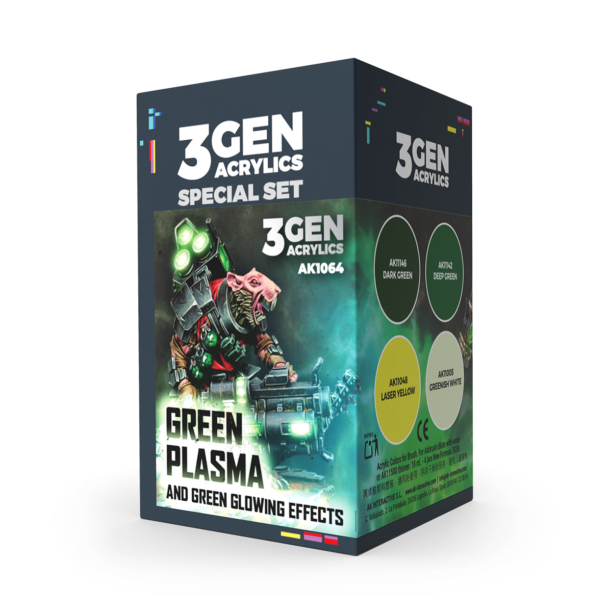 Paint set box shows a creature with a glowing green weapon -  4 paint colors