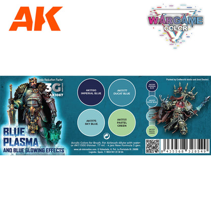 AK Interactive paint set features four blue/green swatches and two miniature figures: a knight and a demon