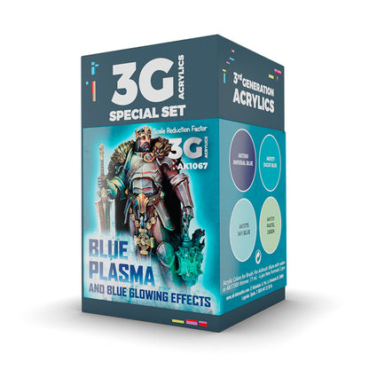 A 3G Acrylics Special Set box -  featuring an armored warrior with glowing blue weapon and four paint swatches