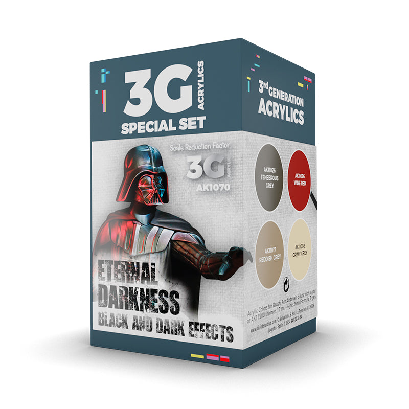 3G Acrylics "Eternal Darkness" paint set box -  featuring a menacing Darth Vader illustration and four color swatches
