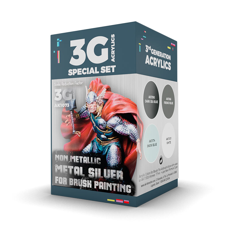 3G Acrylics paint set box with Thor miniature -  advertising 'Non Metallic Metal Silver for Brush Painting' 