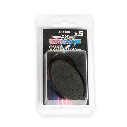AK Wargame blister pack with 5 black oval wargame bases -  35x60mm