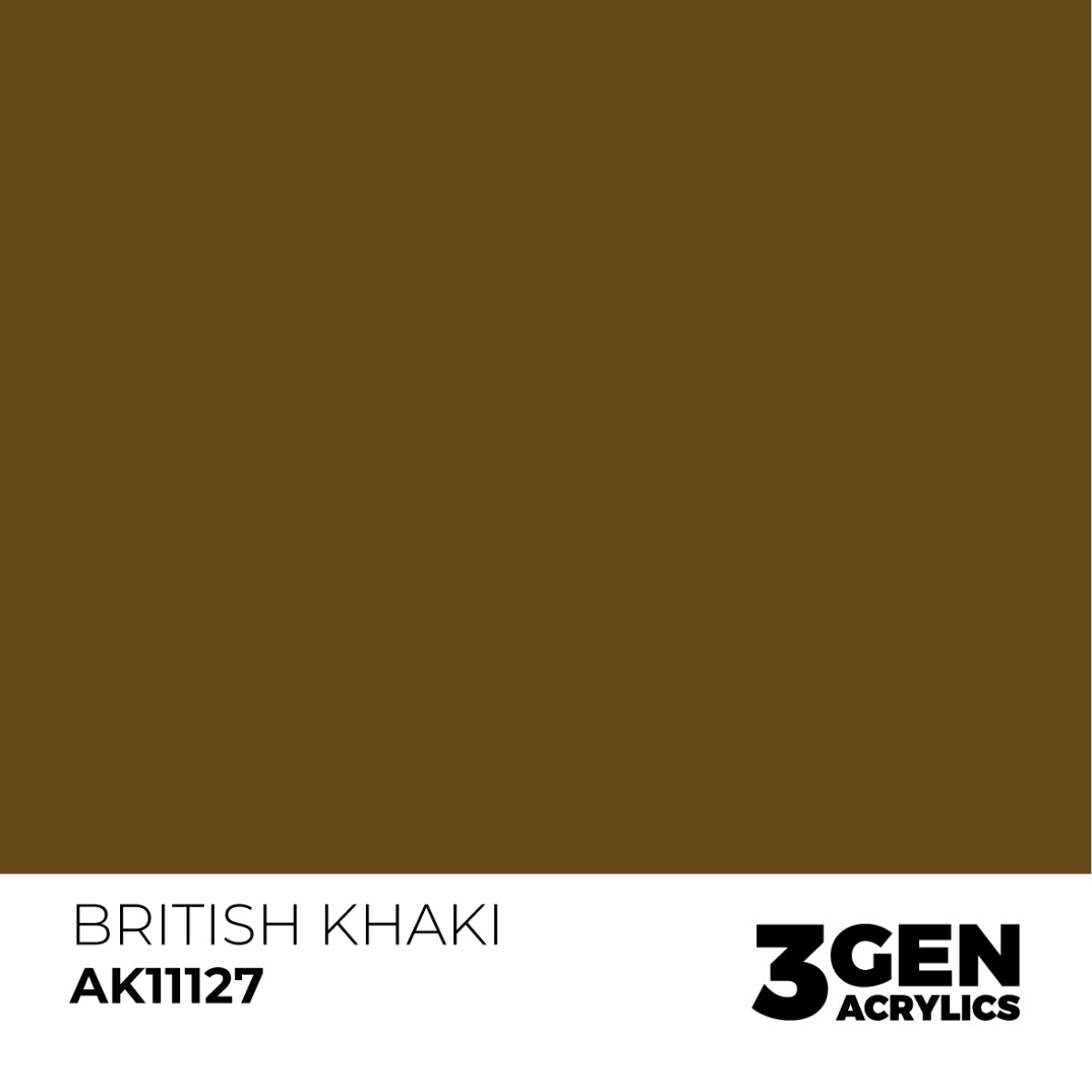 A solid brown color swatch labeled &quot;British Khaki AK11127&quot; by 3Gen Acrylics