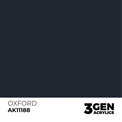 A solid dark blue color swatch labeled "Oxford AK11188" by 3Gen Acrylics