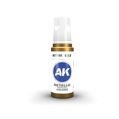 A gold dropper bottle of AK11191 Gold metallic modeling paint