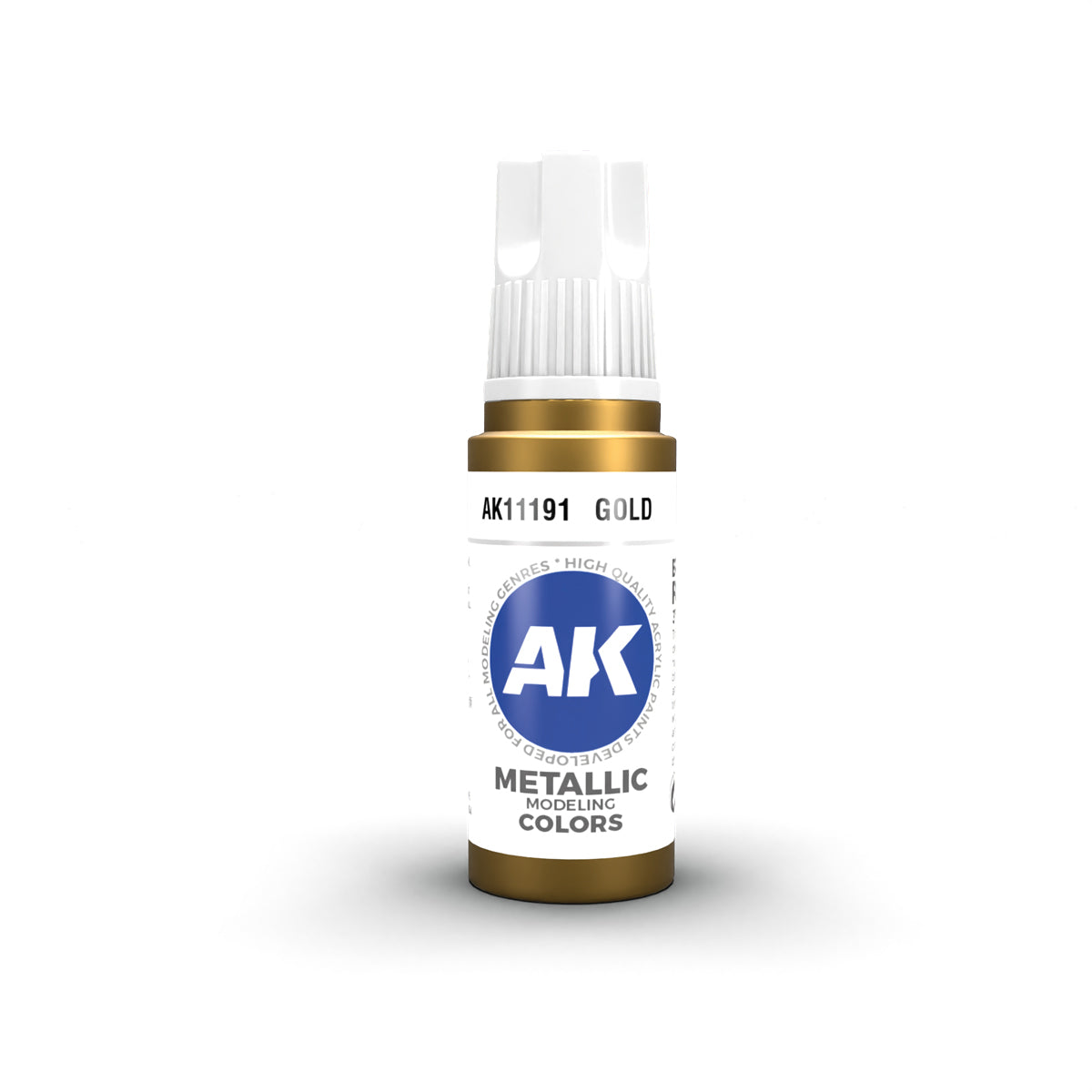 A gold dropper bottle of AK11191 Gold metallic modeling paint