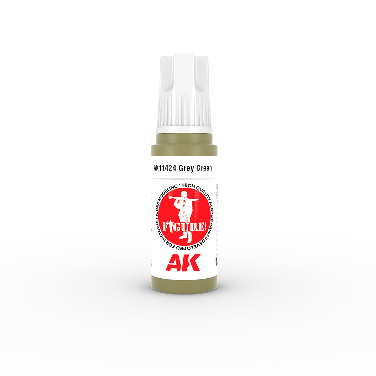 AK11424 Grey Green acrylic modeling paint bottle with a white cap