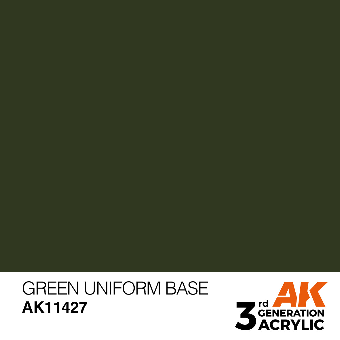 Dark olive green paint swatch 'Green Uniform Base AK11427' from AK 3rd Generation Acrylics
