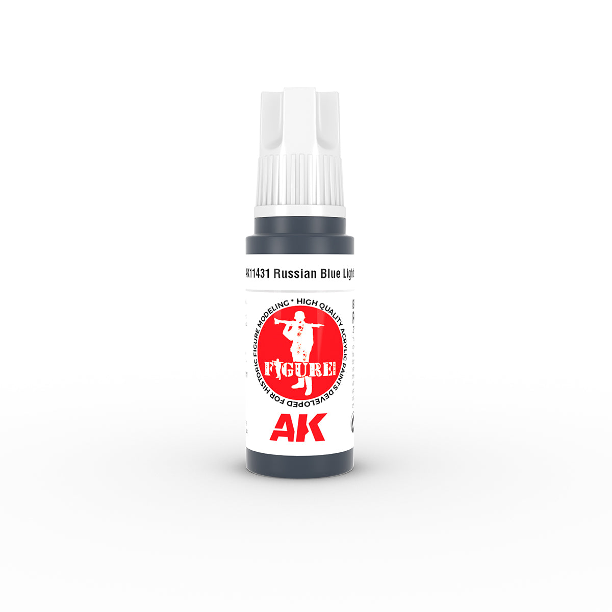 AK Interactive Russian Blue Light acrylic model paint bottle, with a soldier figure and "FIGURE!" logo on the label with a white cap