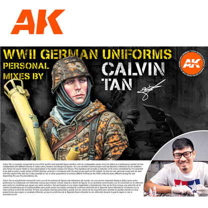 AK paint set for WWII German Uniforms featuring a detailed soldier bust in camo with panzerfaust -  and artist Calvin Tan