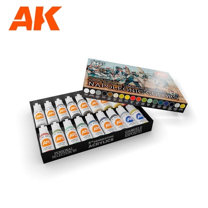 AK Interactive Napoleonic Colors set: 16 3rd Generation acrylic paint bottles in a tray with a themed box lid