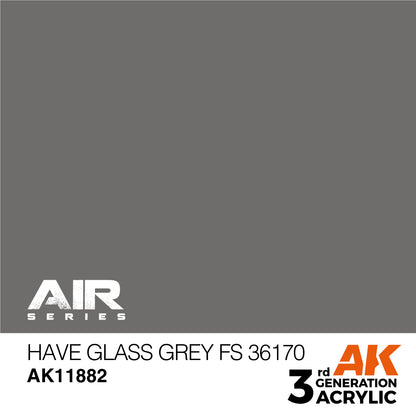 A rectangular swatch of Glass Grey FS 36170 AK Air Series acrylic model paint