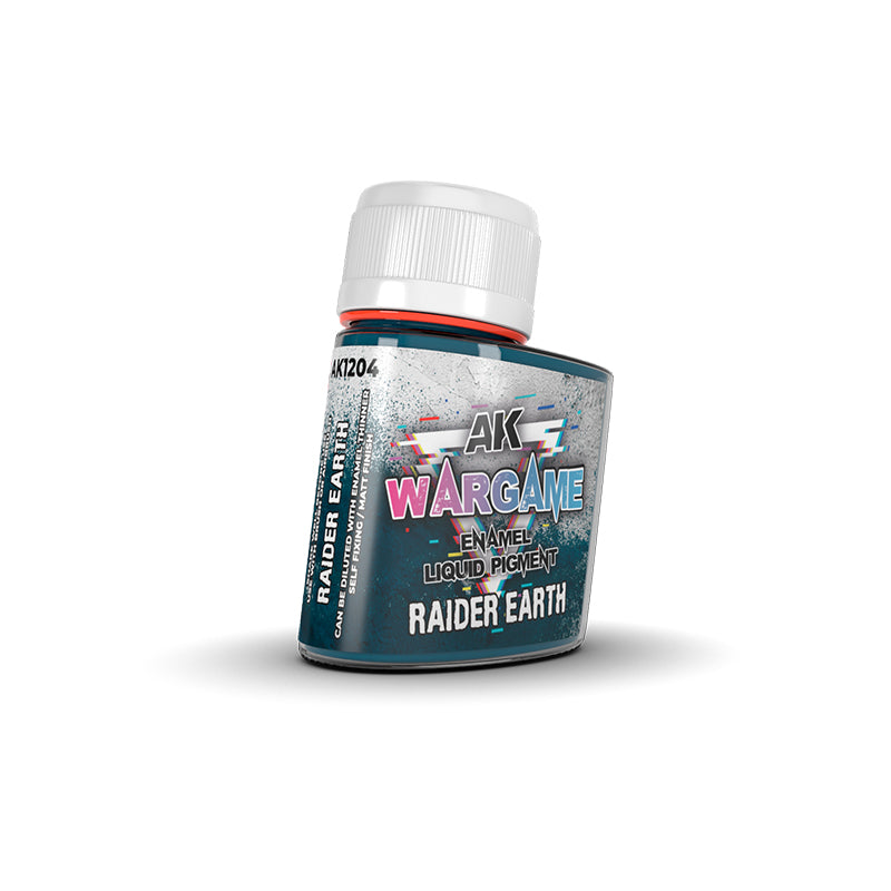 Dark teal AK Wargame Raider Earth enamel liquid pigment bottle with a white cap, for miniature painting and modeling