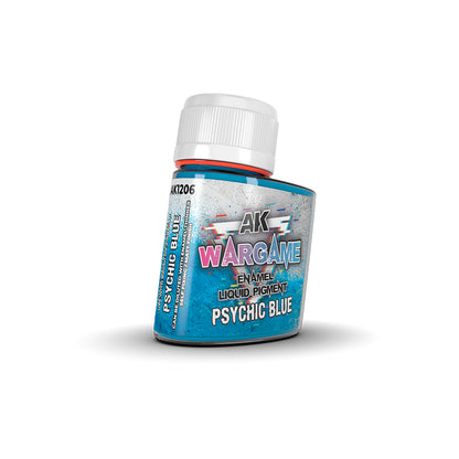 AK Wargame Psychic Blue enamel liquid pigment in a small blue bottle with a white cap