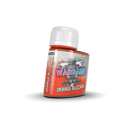 Orange bottle of AK Wargame 'Orange Blizzard' Enamel Liquid Pigment, with a white cap