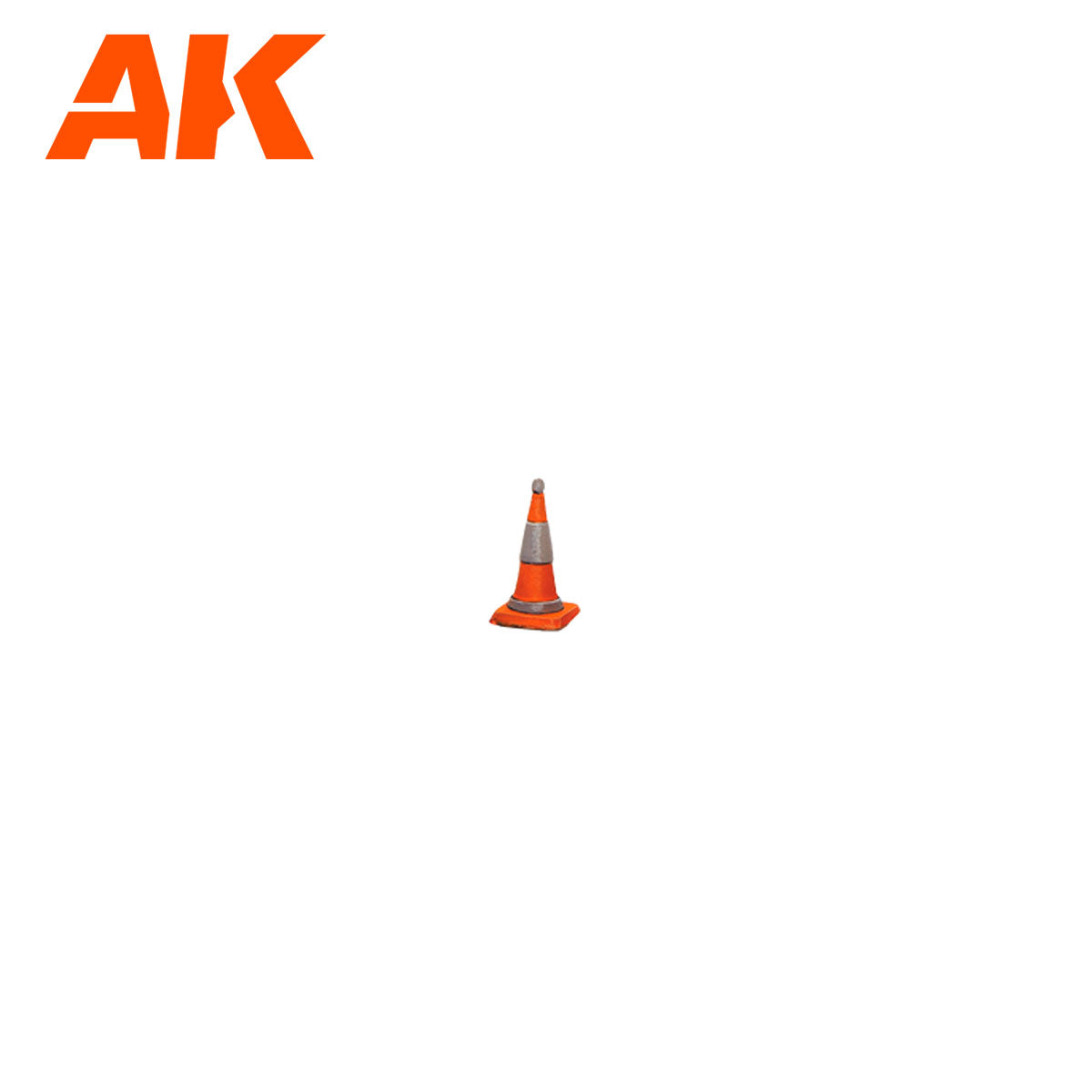 Orange AK Interactive logo and a small orange traffic cone with a gray stripe
