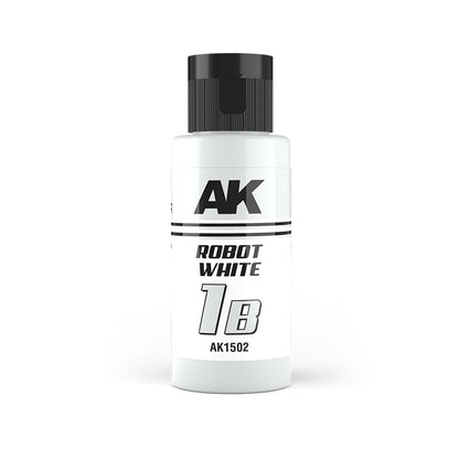White AK Robot White paint bottle with black cap, labeled 1B (AK1502)
